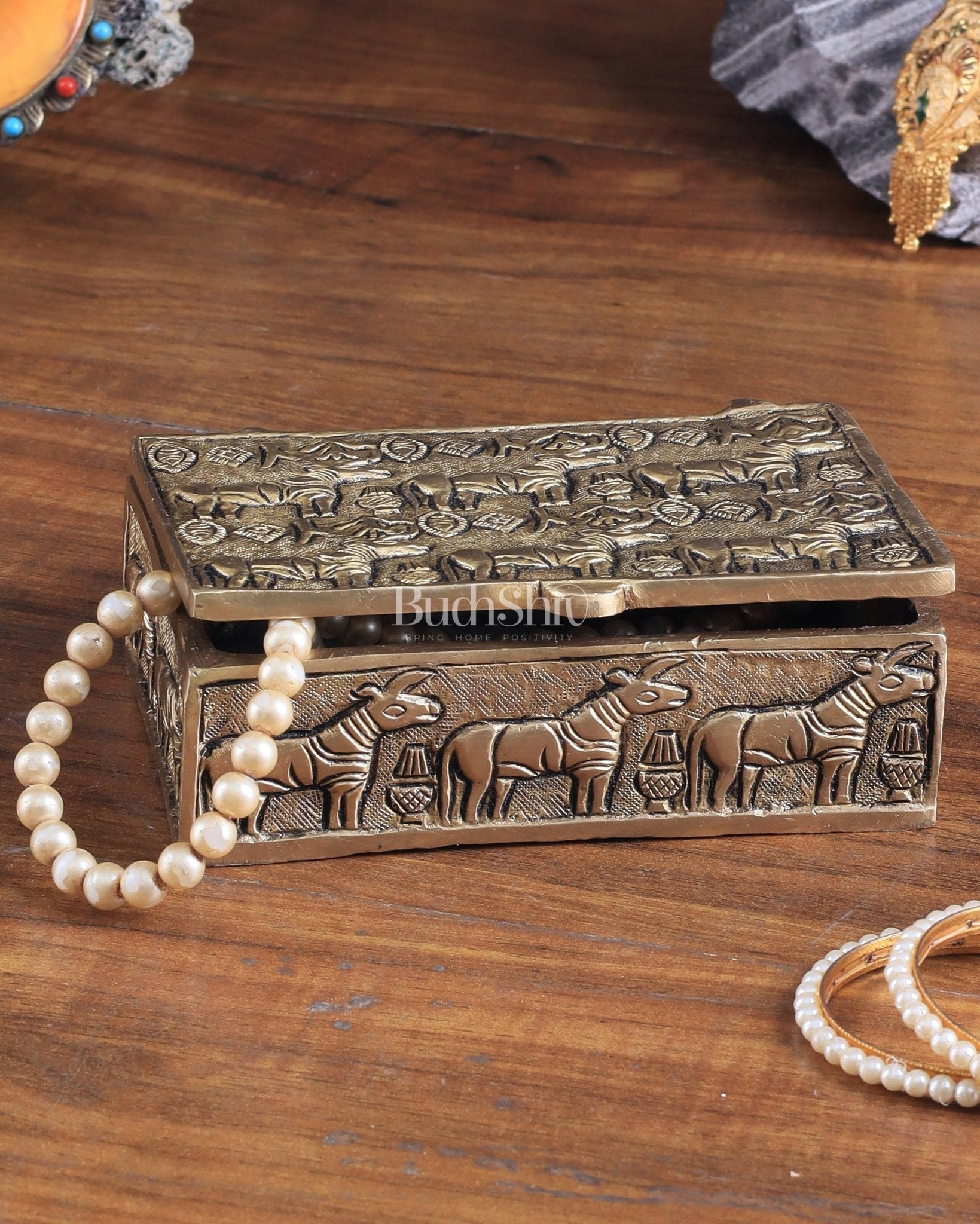 Pure Brass Harappa Design Multipurpose Storage Box - Sama Homes Idol - Brass Sculpture - Eco-friendly - Sama Homes