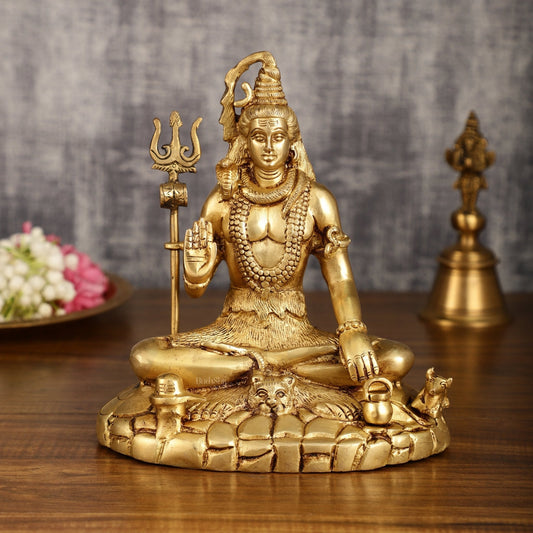 Pure Brass Highly Detailed Lord Shiva Statue | 9 Inch - Sama Homes Idol - Brass Sculpture