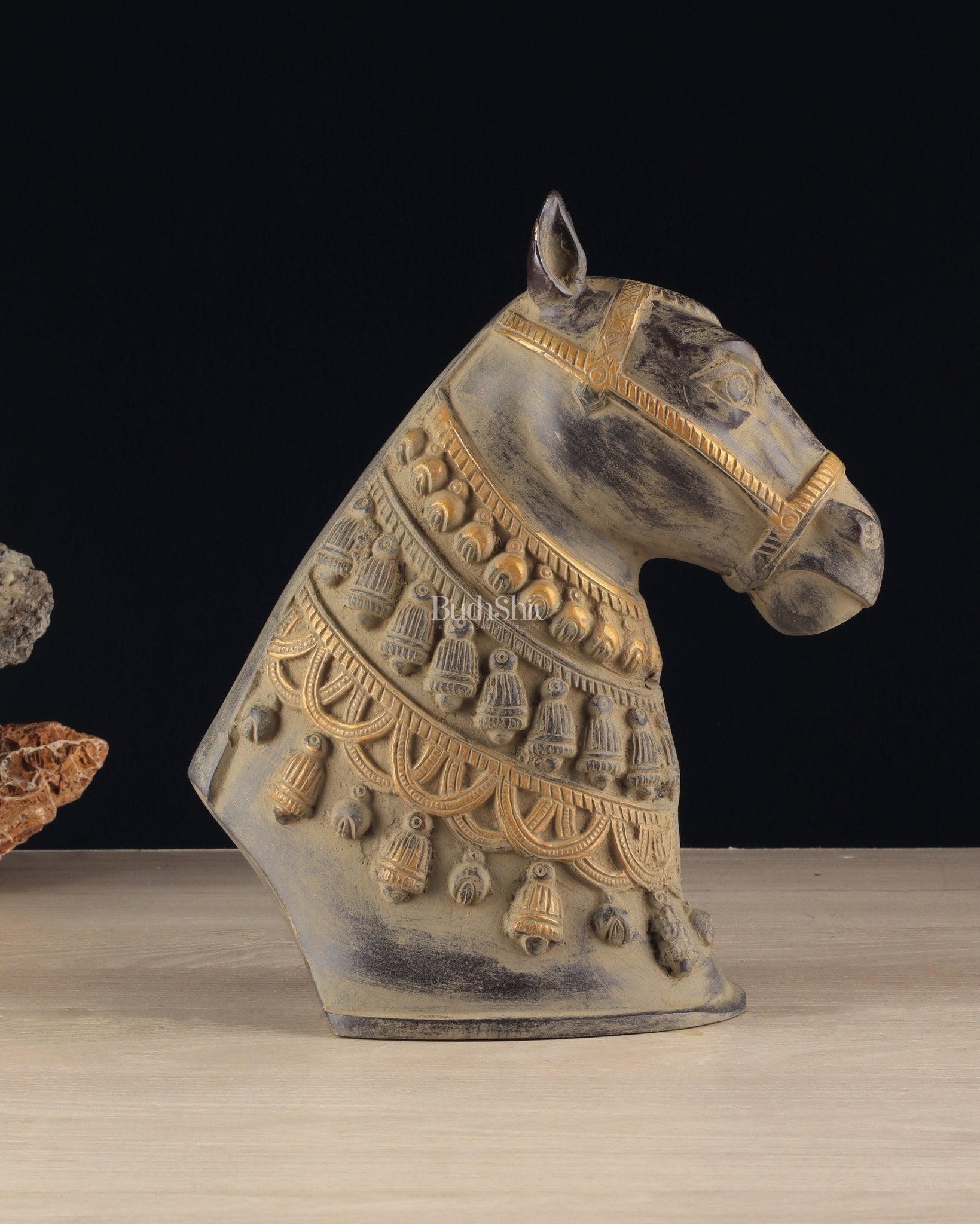 Pure Brass Horse Head Showpiece - Antique sand Tone | 11 Inch - Eco-friendly - Sama Homes