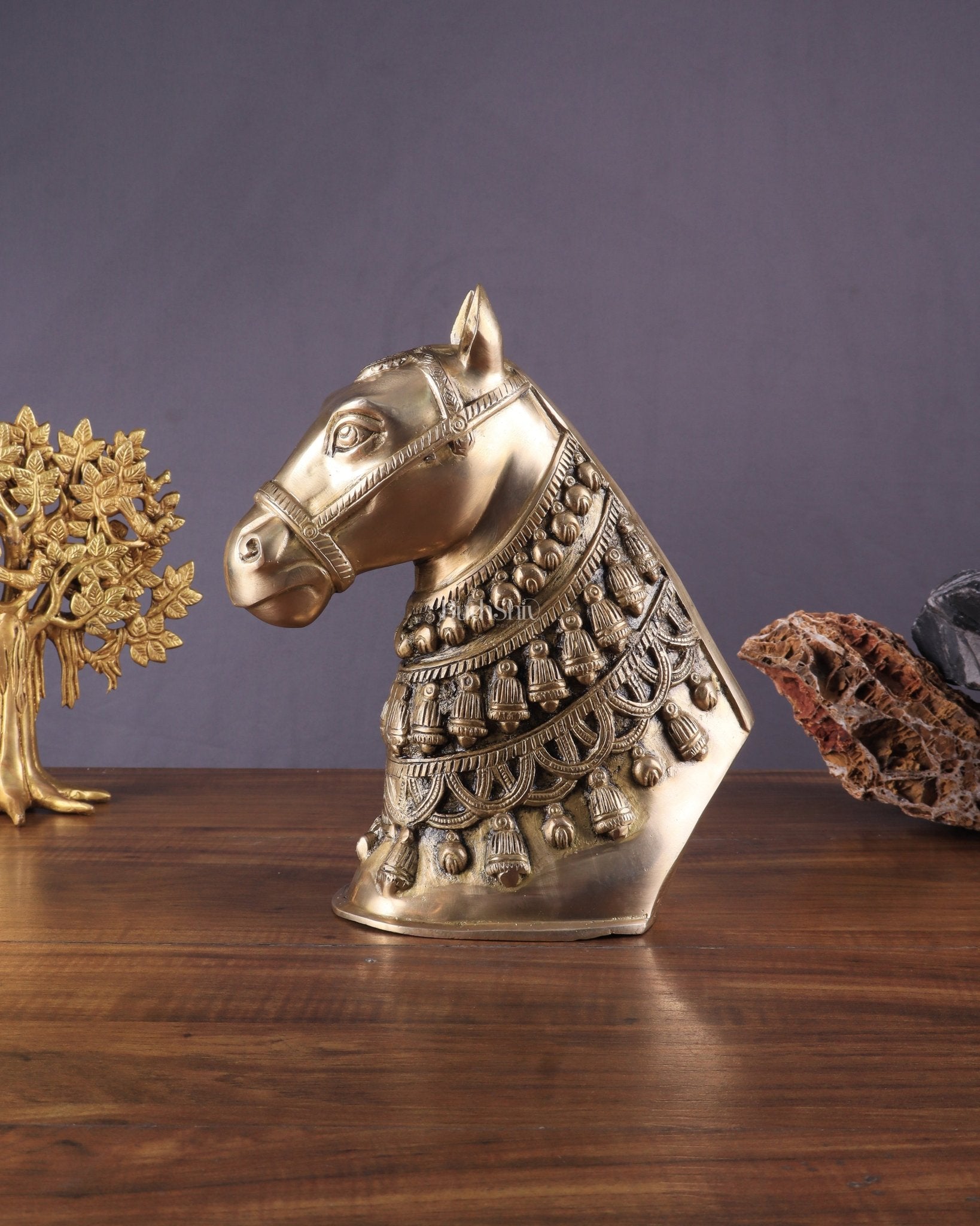 Pure Brass Horse Head Showpiece - Antique Tone | 11 Inch - Eco-friendly - Sama Homes