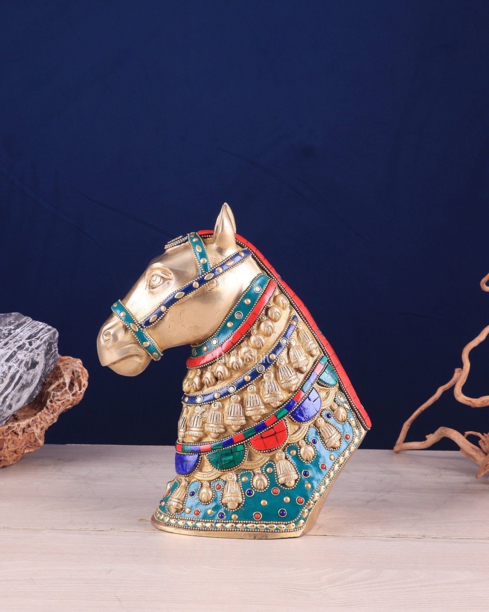 Pure Brass Horse Head Showpiece - stonework | 11 Inch - Eco-friendly - Sama Homes
