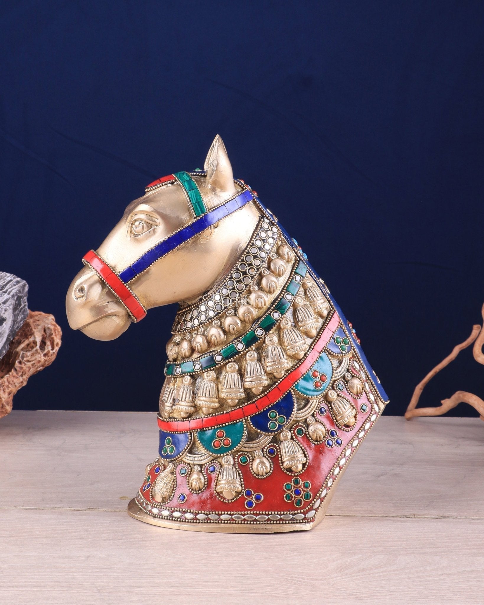Pure Brass Horse Head Showpiece - stonework | 11 Inch - Eco-friendly - Sama Homes