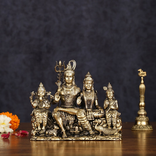 Pure Brass Lord Shiva Parivar Idol | Superfine Intricate | 5" - Sama Homes Idol - Brass Sculpture