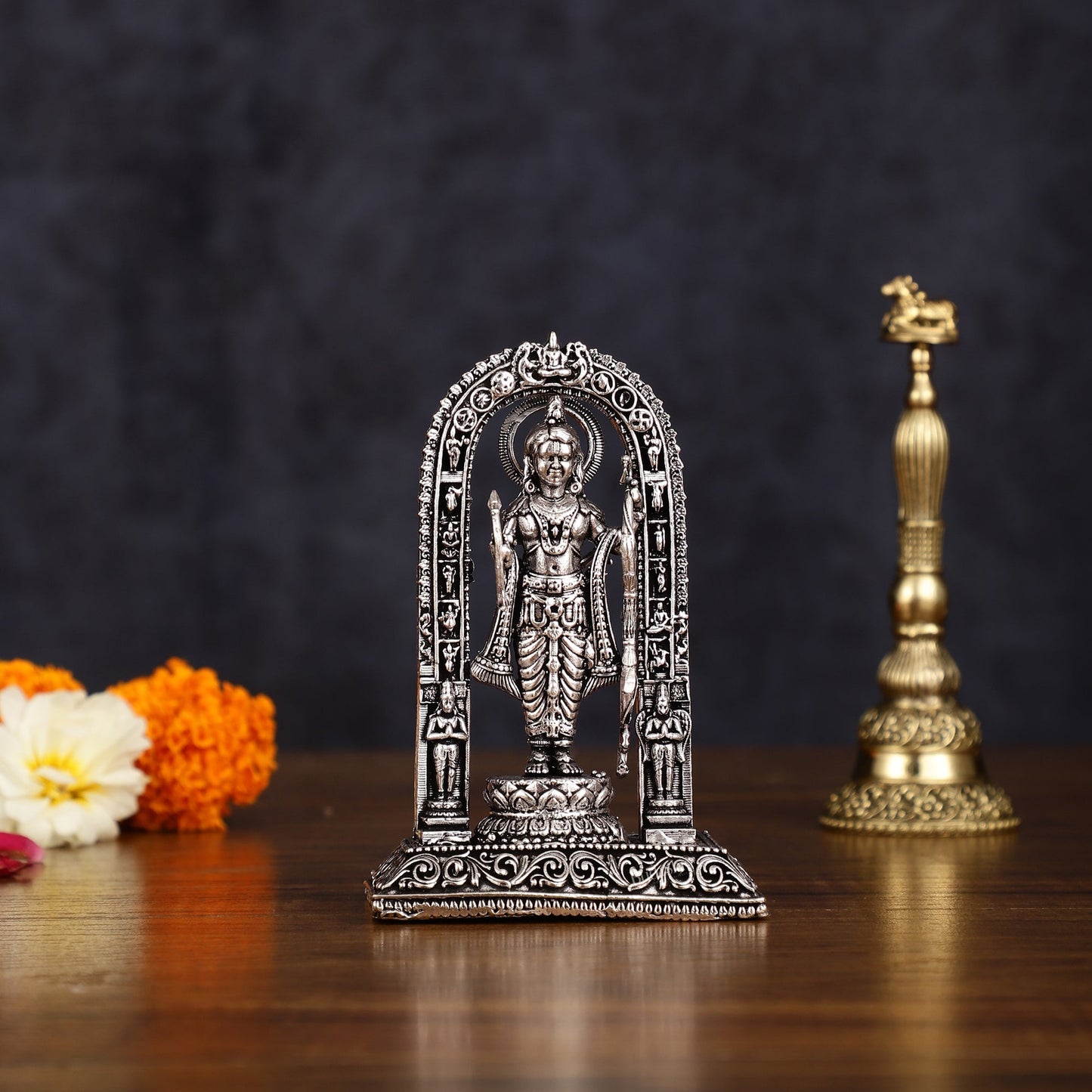 Pure Brass Intricate Silver Plated Ram Lalla Idol - 4" Tall - Sama Homes Idol - Brass Sculpture