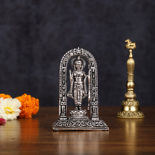 Pure Brass Intricate Silver Plated Ram Lalla Idol - 4" Tall - Sama Homes Idol - Brass Sculpture