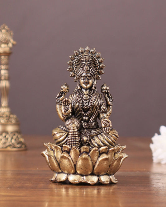 Pure Brass Intricate Superfine Lakshmi Idol 3" - Sama Homes Idol - Brass Sculpture