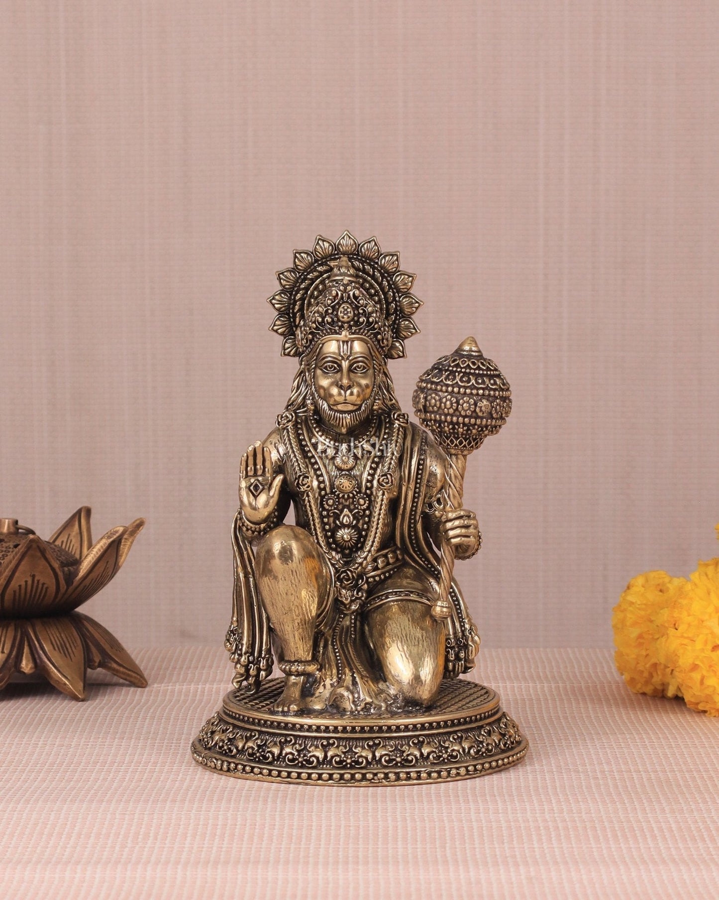 Pure Brass Intricately Crafted Hanuman 6 inch - Sama Homes Idol - Brass Sculpture