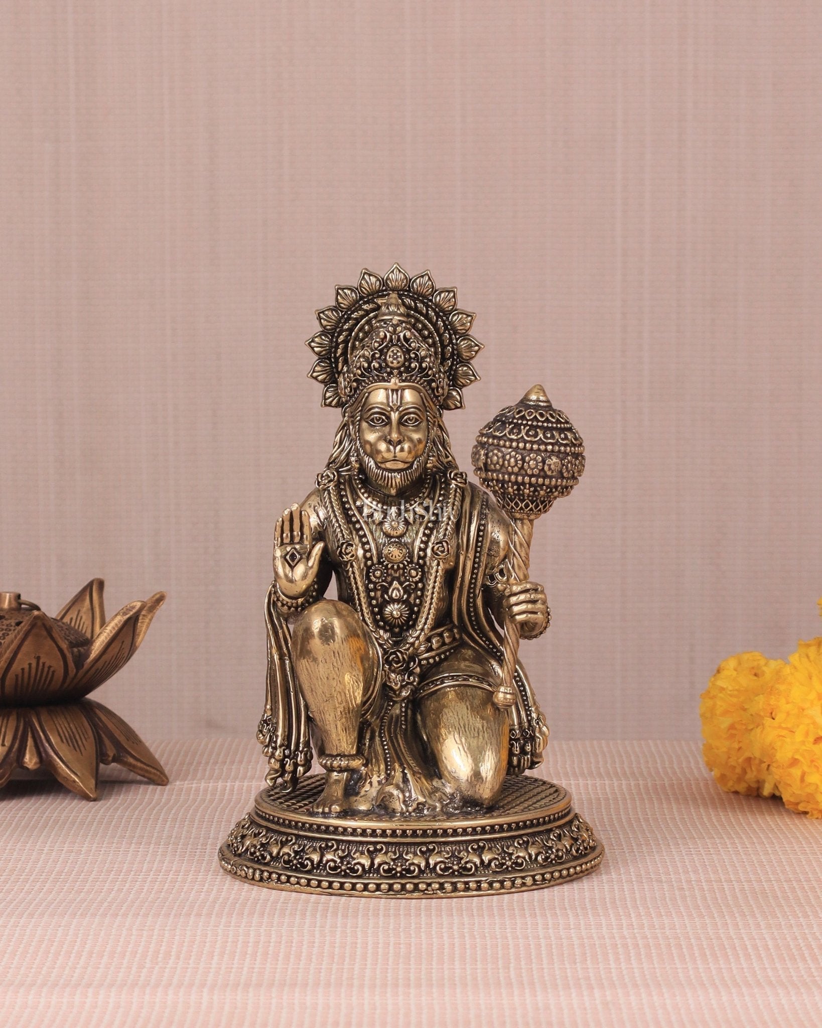 Pure Brass Intricately Crafted Hanuman 6 inch - Sama Homes Idol - Brass Sculpture - Eco-friendly - Sama Homes