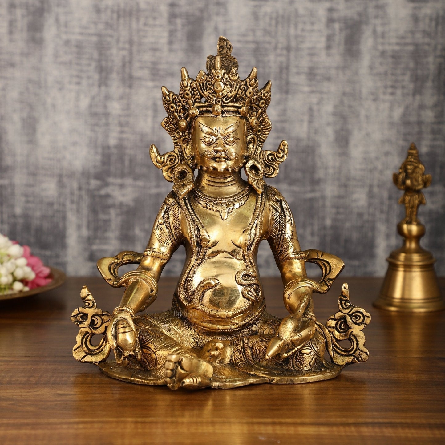 Pure Brass Jambhala Kuber Lord of Wealth Statue | 10 Inch Height - Sama Homes Idol - Brass Sculpture