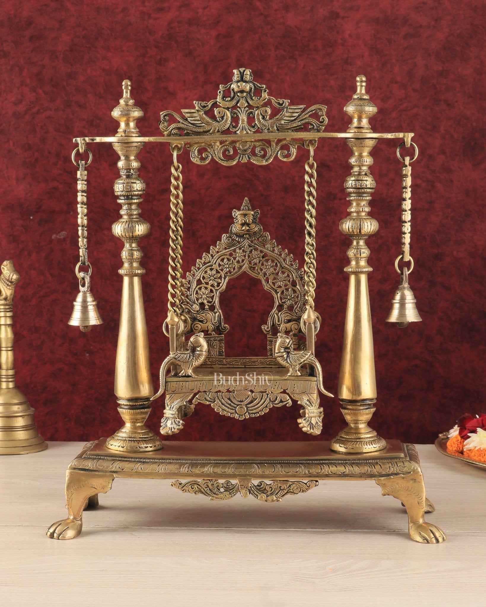 Pure Brass Jhoola/Swing with Singhasan for God Idols - Sama Homes Idol - Brass Sculpture - Eco-friendly - Sama Homes