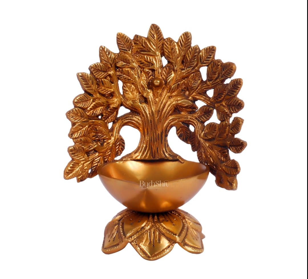 Pure Brass Kalpavriksha tree diya oil lamp 6 inch - Eco-friendly - Sama Homes
