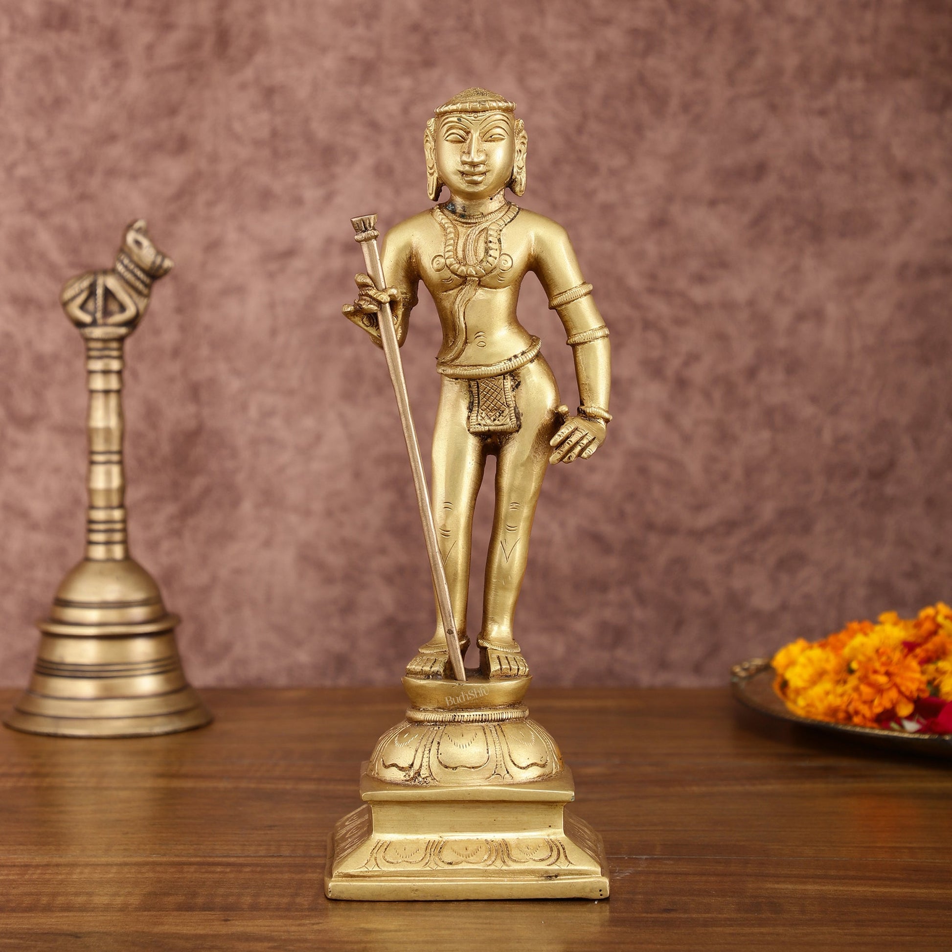 Pure Brass Kartikeya Palani Murugan KumaraSwamy Idol | 11 Inch Height - Sama Homes Idol - Brass Sculpture - Eco-friendly - Sama Homes