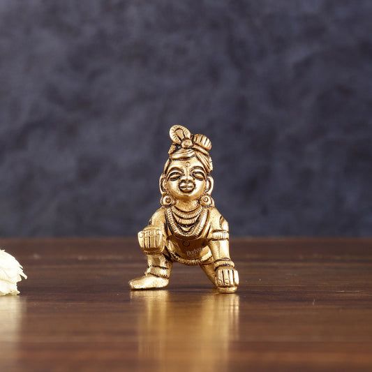 Pure Brass Laddoo Gopal Krishna Baal Krishna Idol - 2.5" - Sama Homes Idol - Brass Sculpture