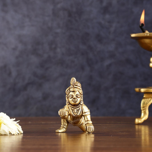Pure Brass Laddoo Gopal Krishna Baal Krishna Idol - 2" - Sama Homes Idol - Brass Sculpture