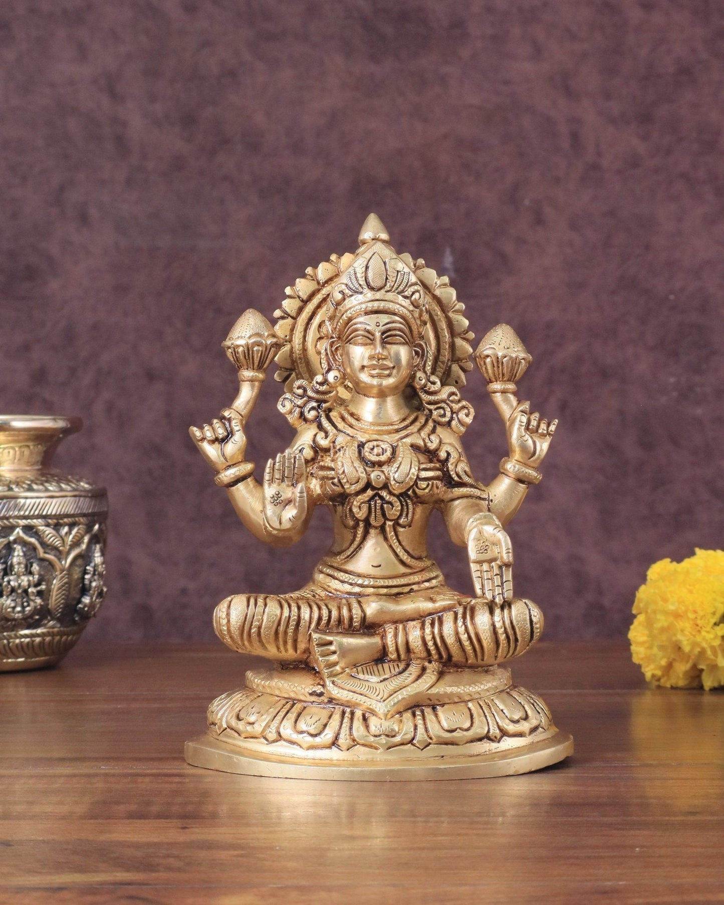 Pure Brass Lakshmi Idol - 7.5" Height - Sama Homes Idol - Brass Sculpture