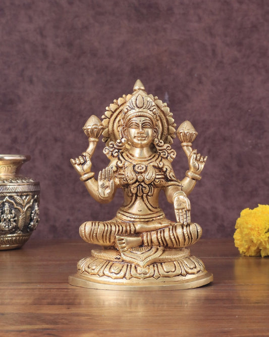 Pure Brass Lakshmi Idol - 7.5" Height - Sama Homes Idol - Brass Sculpture