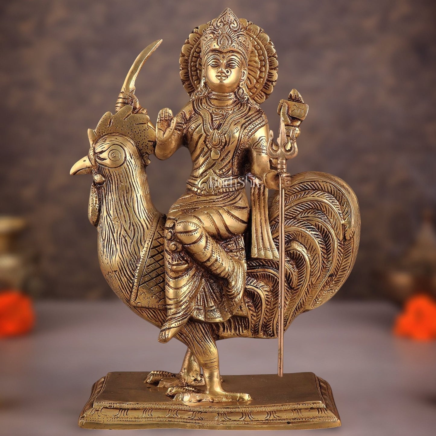 Pure Brass Large Bahuchar Mata Goddess Statue 13" - Sama Homes Idol - Brass Sculpture