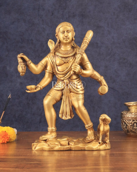 Pure Brass Large Batuk Bhairava Statue - 15" golden - Sama Homes Idol - Brass Sculpture