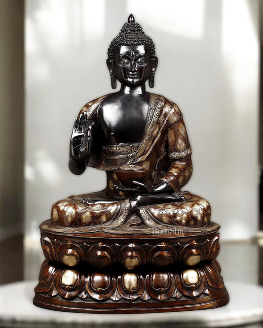 Pure Brass Large Blessing Buddha Statue 38" - Sama Homes Idol - Brass Sculpture