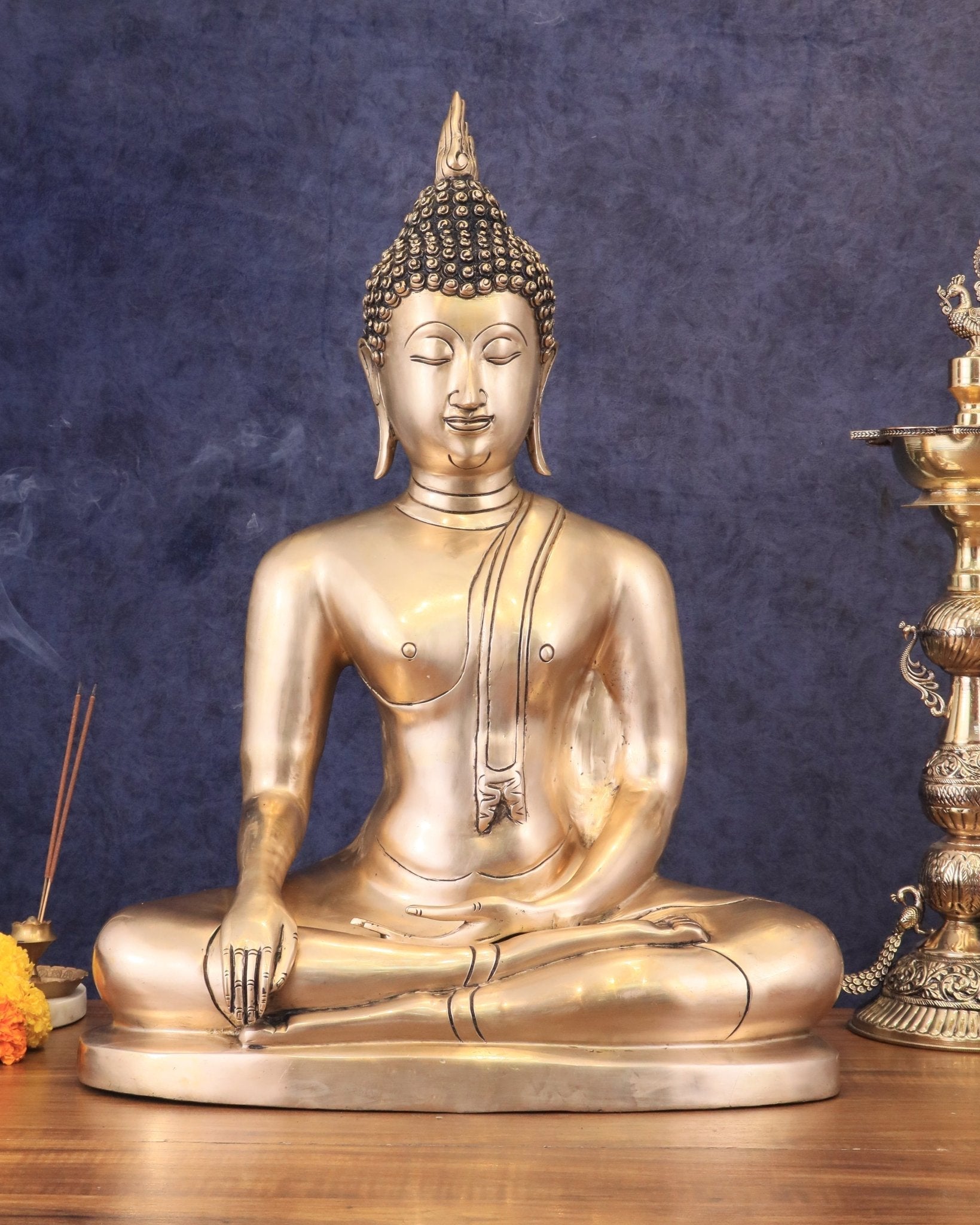 Pure Brass Large Buddha in Bhoomisparsha Nirvana Mudra - 23 INCH - Sama Homes Idol - Brass Sculpture - Eco-friendly - Sama Homes