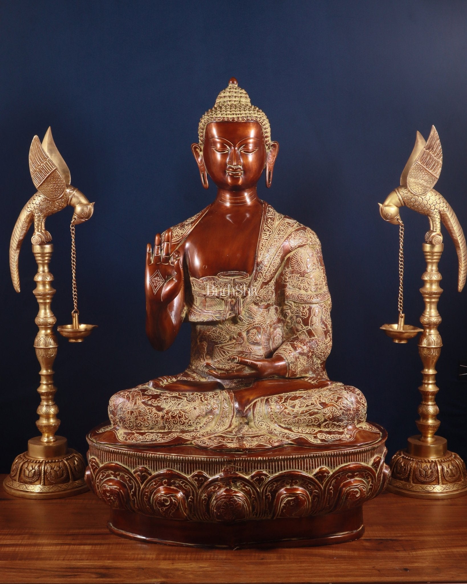 Pure Brass Large Buddha Statue - Handcrafted, 33" Tall, 48kg copper sand finish - Sama Homes Idol - Brass Sculpture - Eco-friendly - Sama Homes
