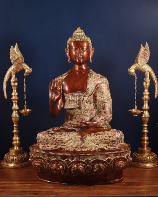 Pure Brass Large Buddha Statue - Handcrafted, 33" Tall, 48kg copper sand finish - Sama Homes Idol - Brass Sculpture