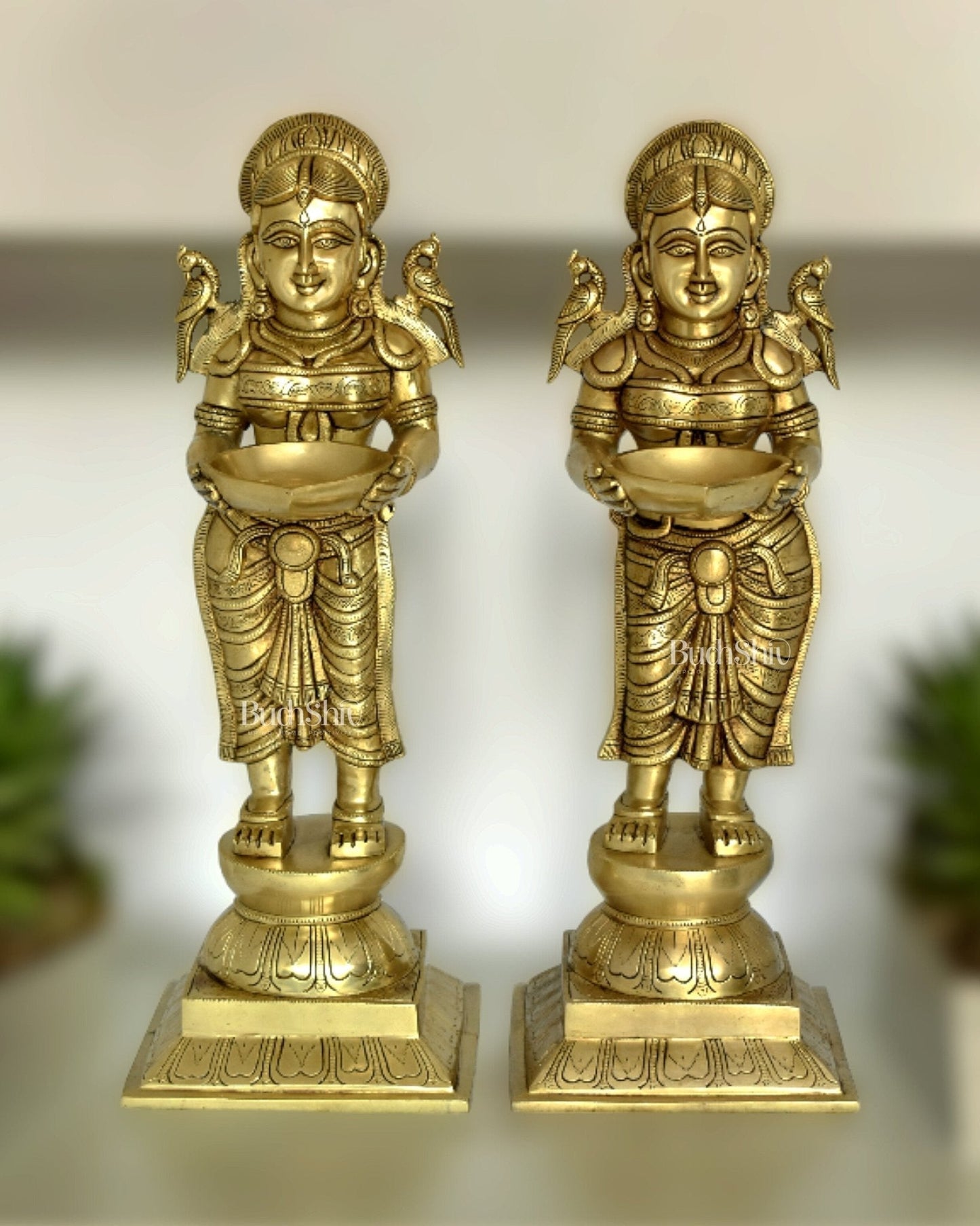 Pure Brass Large Deep Lady Pair Pavaai vilakku 23" - Sama Homes Idol - Brass Sculpture