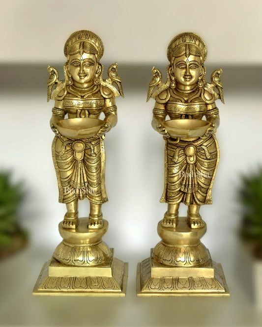 Pure Brass Large Deep Lady Pair Pavaai vilakku 23" - Sama Homes Idol - Brass Sculpture
