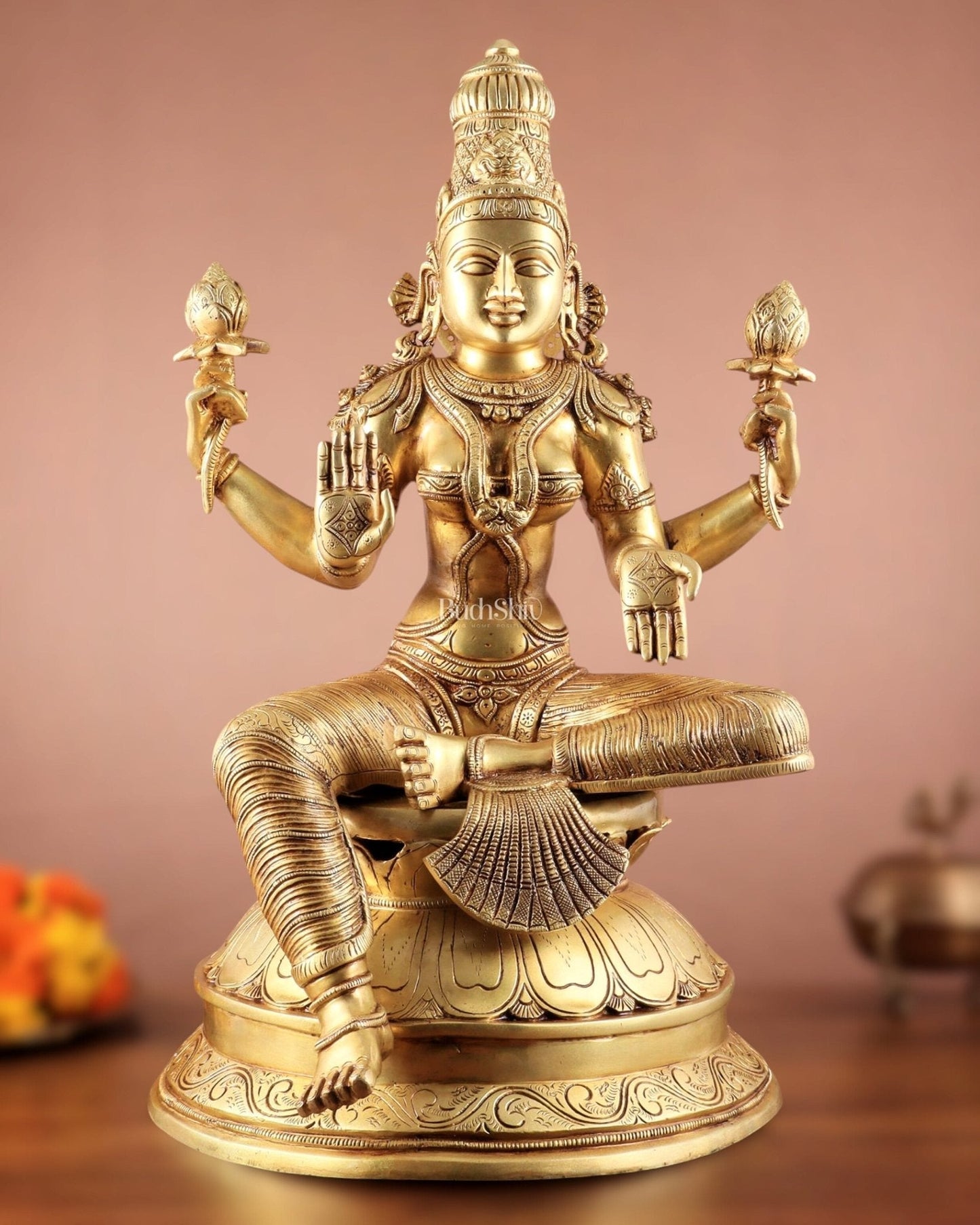 Pure Brass Large Goddess Lakshmi Superfine Statue 24" - Sama Homes Idol - Brass Sculpture