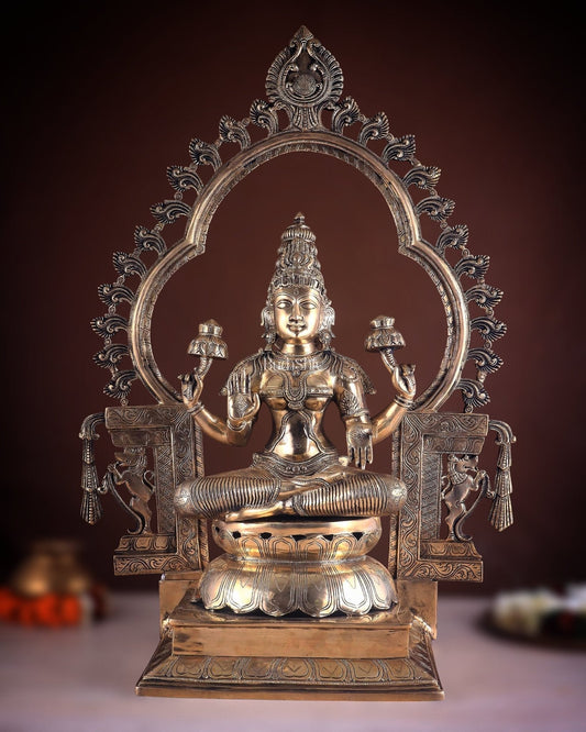 Pure Brass Large Goddess Lakshmi with Prabhavali Statue 32.5" - Sama Homes Idol - Brass Sculpture