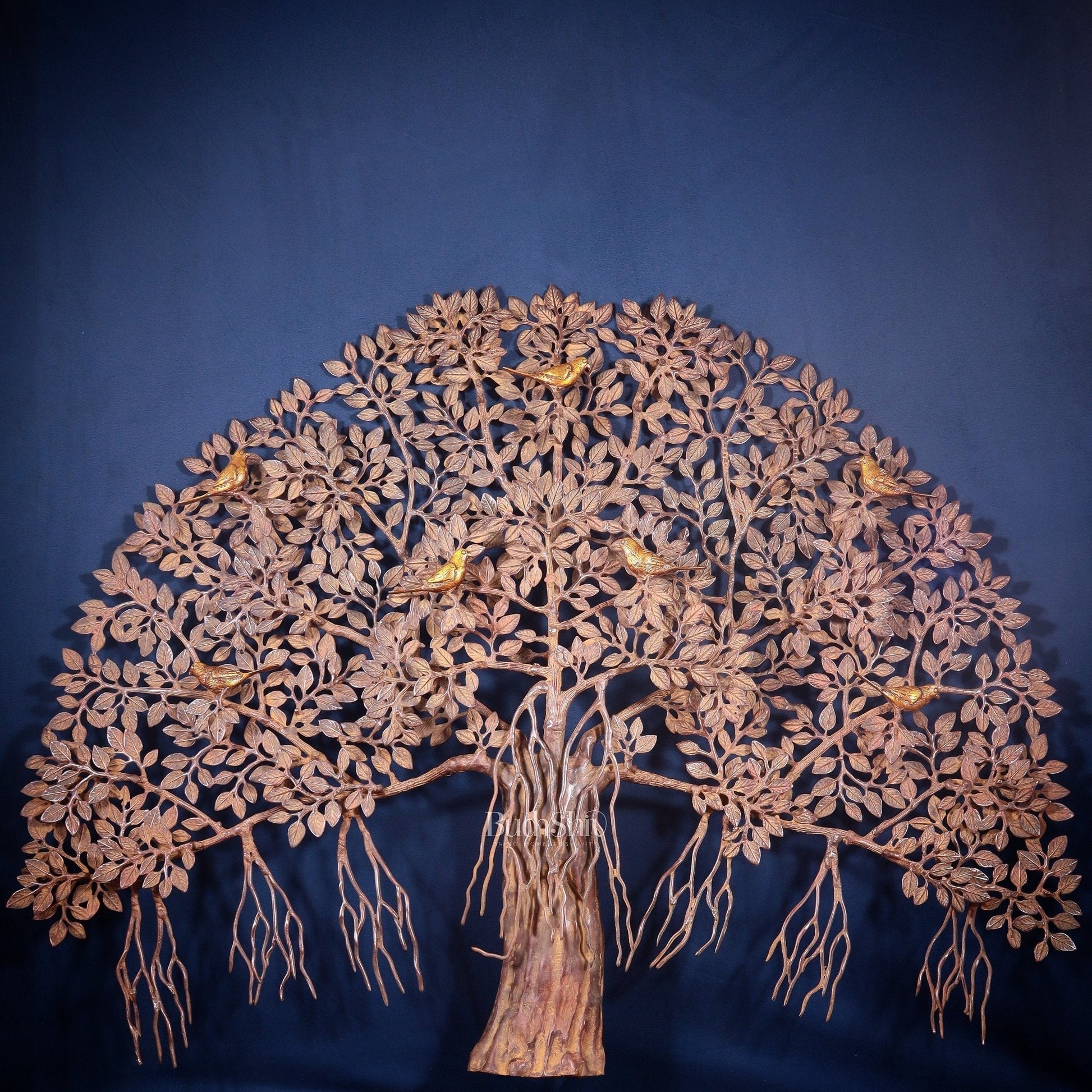Pure Brass Large Kalpavriksha Tree Wall Hanging – Copper & Sand Finish 46 inch - Eco-friendly - Sama Homes