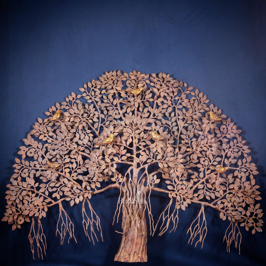 Pure Brass Large Kalpavriksha Tree Wall Hanging – Copper & Sand Finish 46 inch