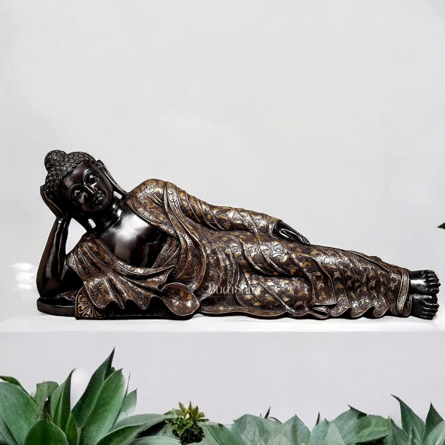 Pure Brass Large Resting Buddha Statue 47" - Sama Homes Idol - Brass Sculpture