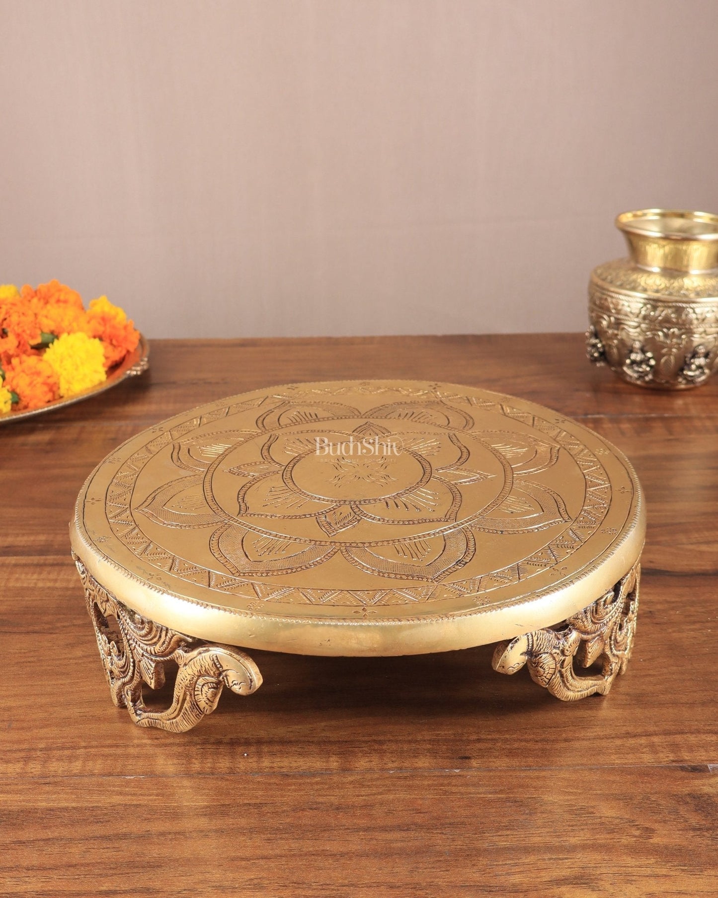 Pure Brass Large Round Chowki for God Idols 11.5"