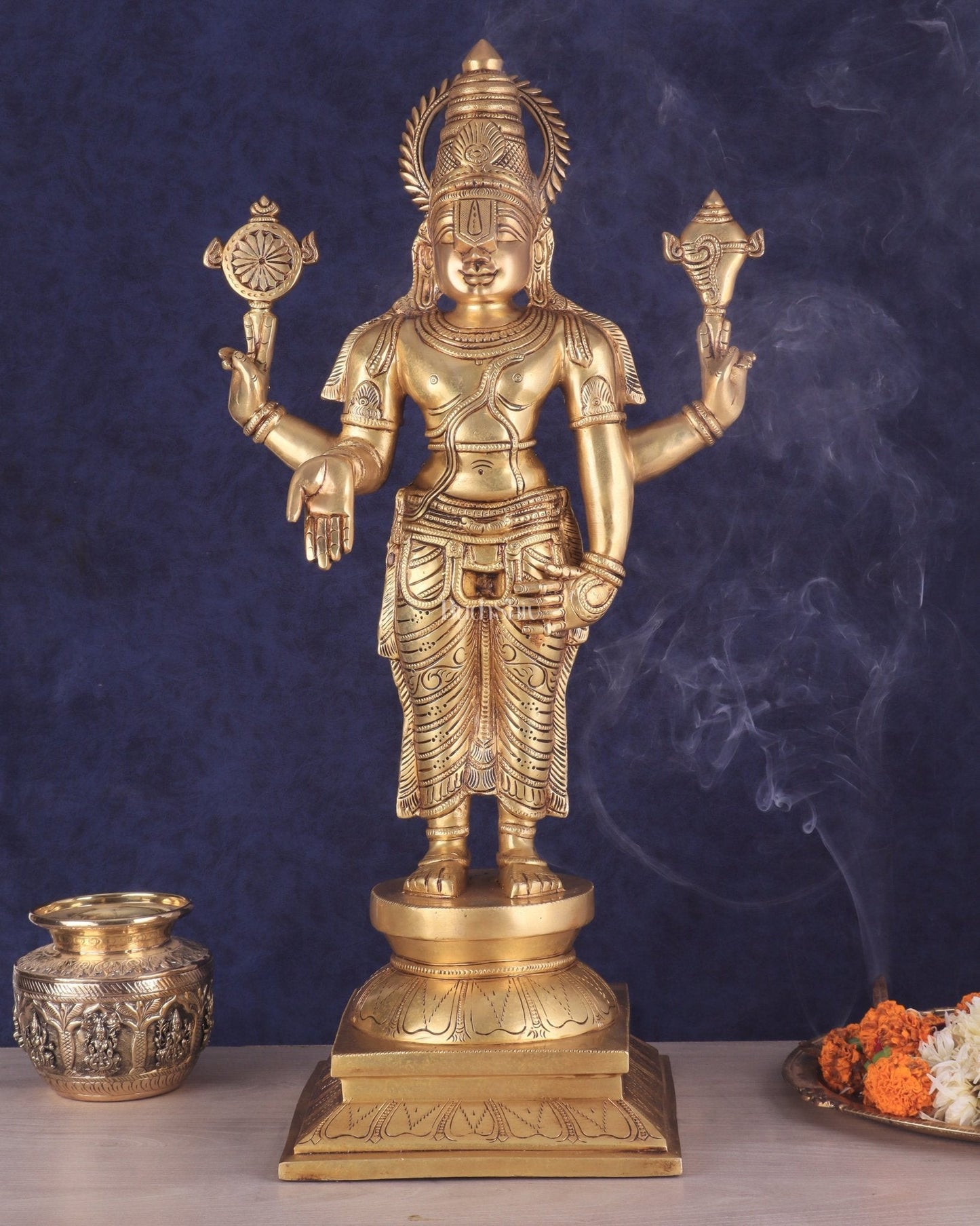Pure Brass Large Tirupati Balaji Statue | Divine Lord Venkateshwara Idol 25" - Sama Homes Idol - Brass Sculpture