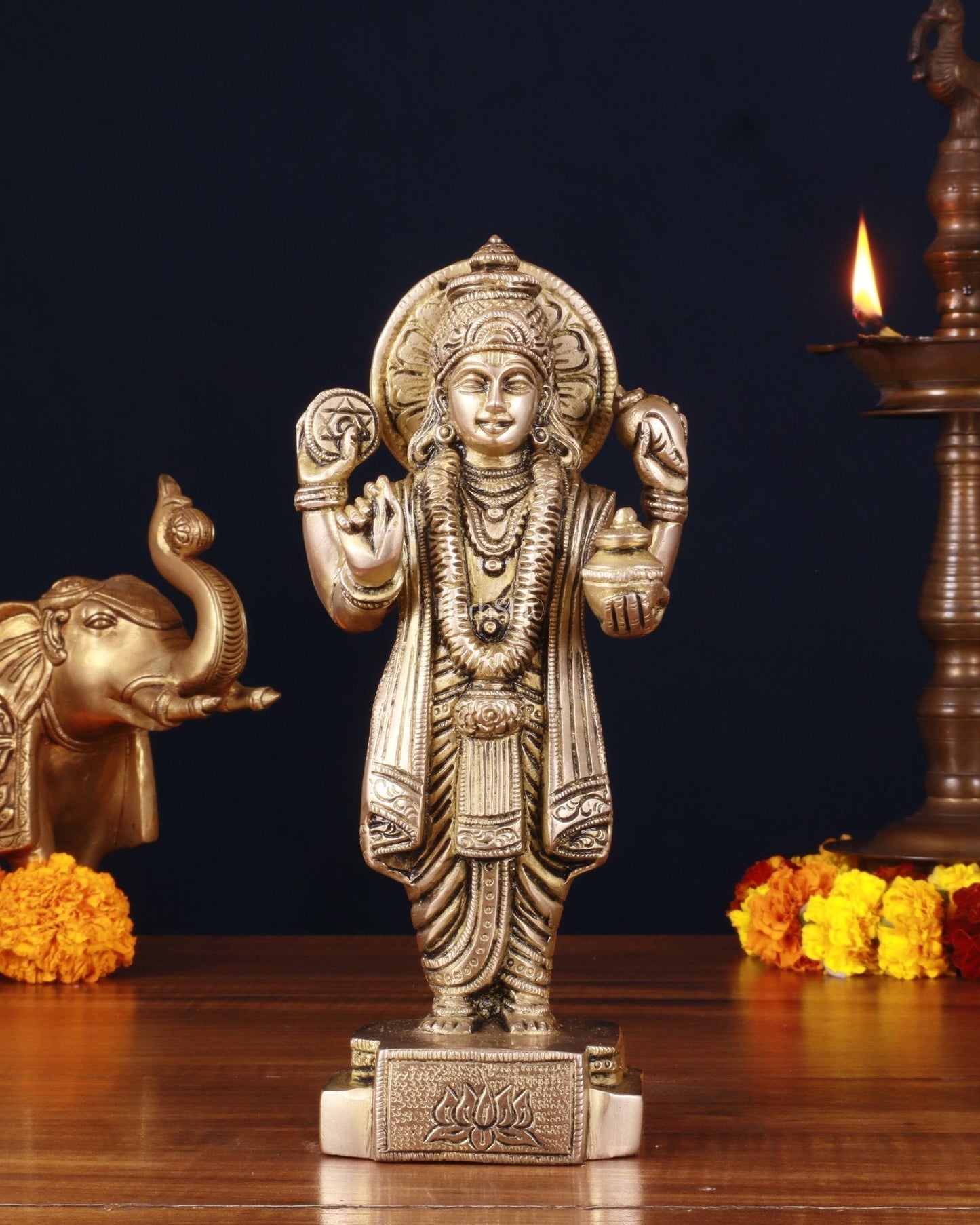 Pure Brass Lord Dhanvantari Statue – Finely Crafted, 9.5 Inch - Sama Homes Idol - Brass Sculpture