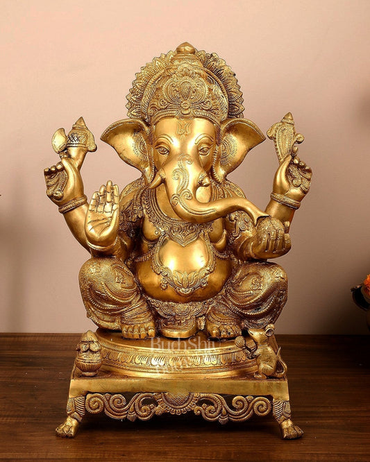 Pure Brass Lord Ganesha Idol - 18 inch - Sama Homes Idol - Brass Sculpture