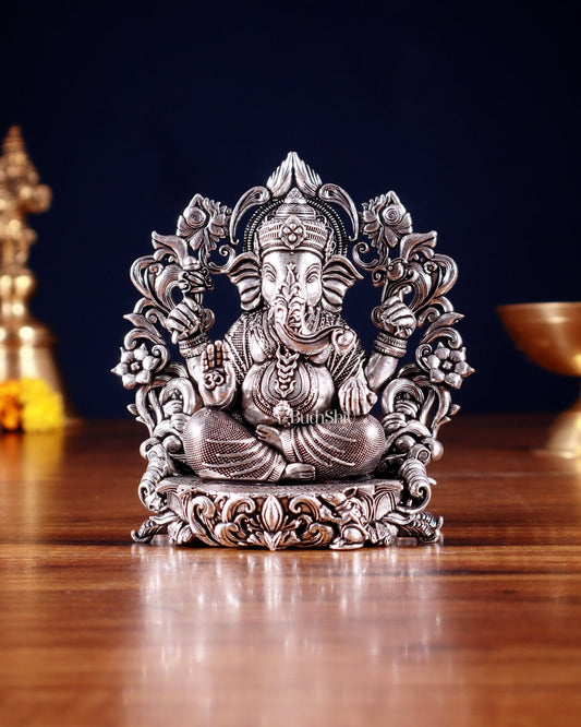 Pure Brass Lord Ganesha Idol silver plated – 4” superfine - Sama Homes Idol - Brass Sculpture