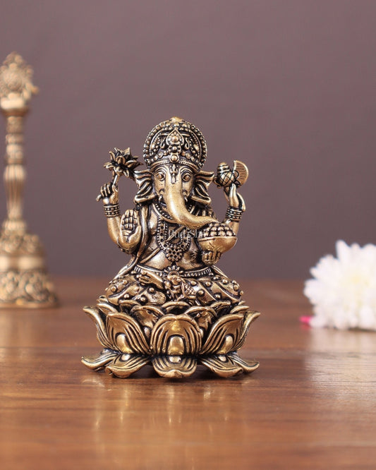Pure Brass Lord Ganesha Idol Unique 3" - Sama Homes Idol - Brass Sculpture