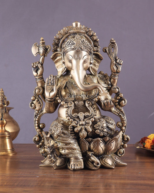 Pure Brass Lord Ganesha Idol with matte Finish - Sama Homes Idol - Brass Sculpture