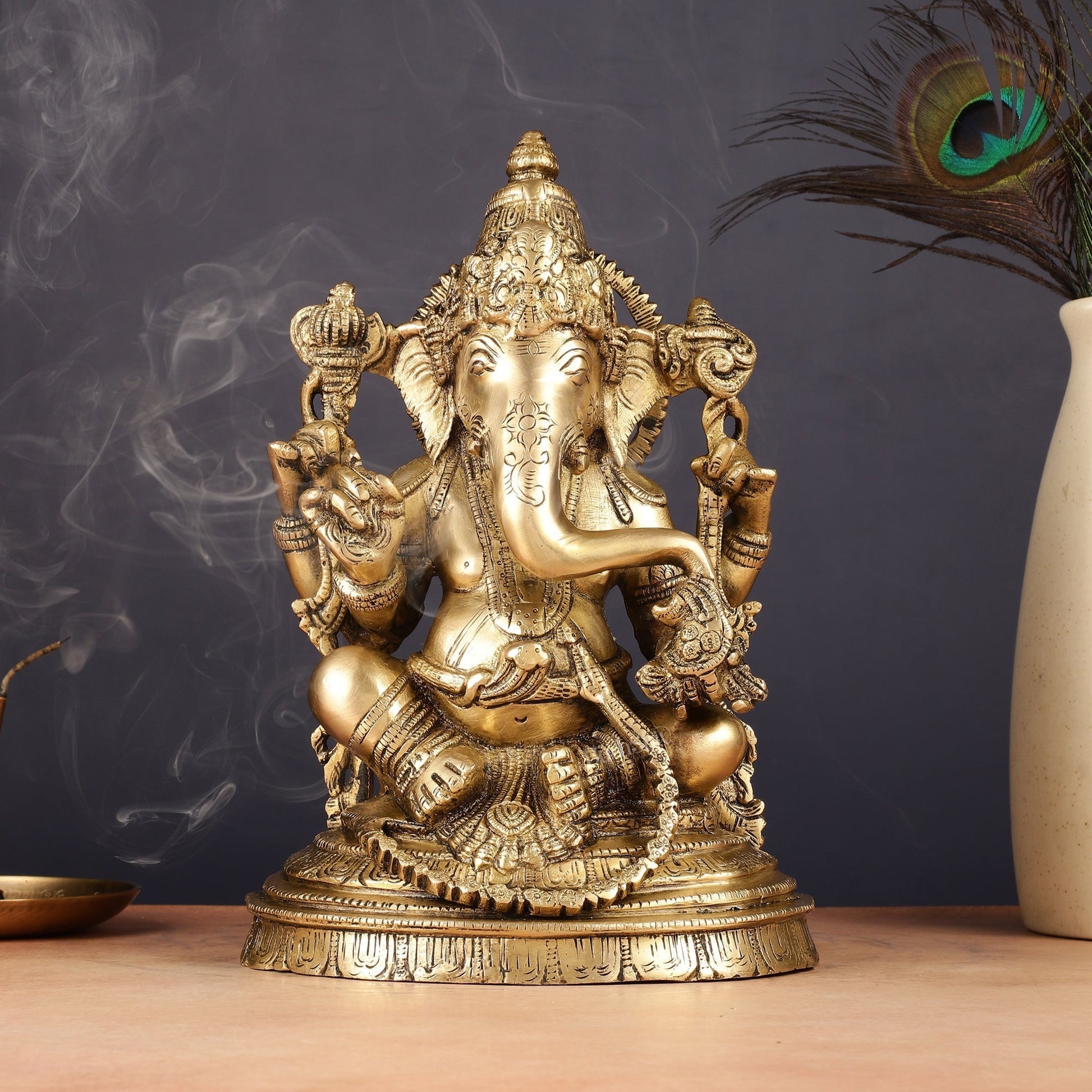Pure Brass Lord Ganesha Statue 10" finely crafted - Sama Homes Idol - Brass Sculpture - Eco-friendly - Sama Homes