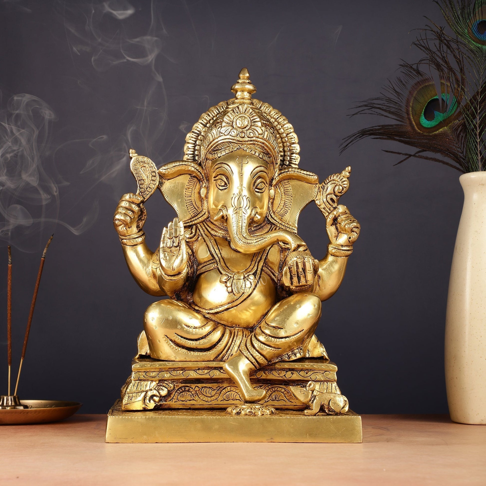 Pure Brass Lord Ganesha Statue 12" - Sama Homes Idol - Brass Sculpture - Eco-friendly - Sama Homes