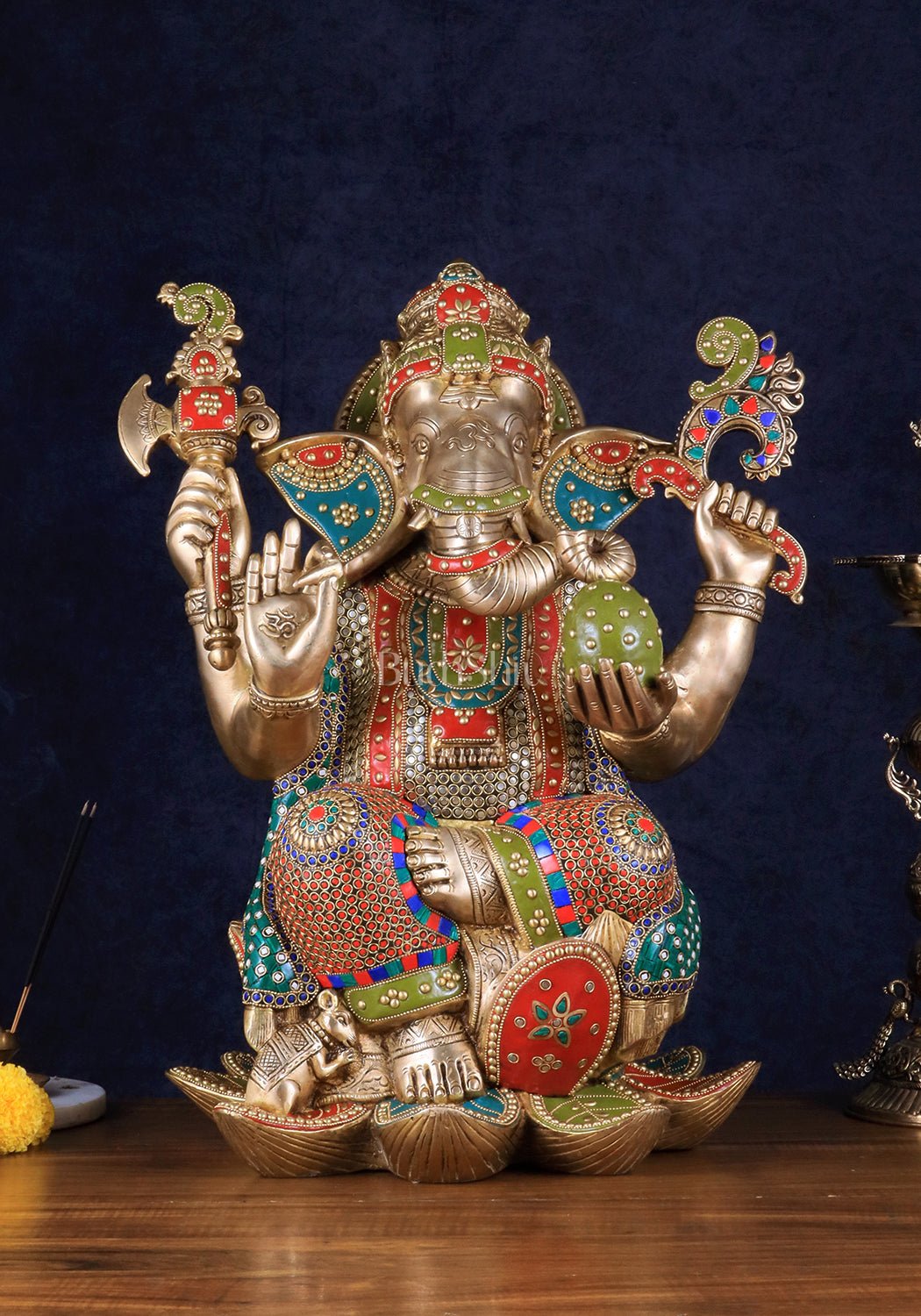 Pure Brass Lord Ganesha Statue - Kamalasana, 22" Height - Sama Homes Idol - Brass Sculpture