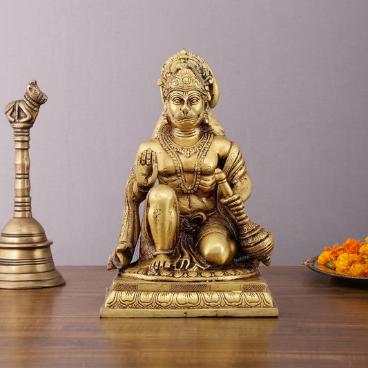 Pure Brass Lord Hanuman Aashirwaad Idol 10" - Sama Homes Idol - Brass Sculpture