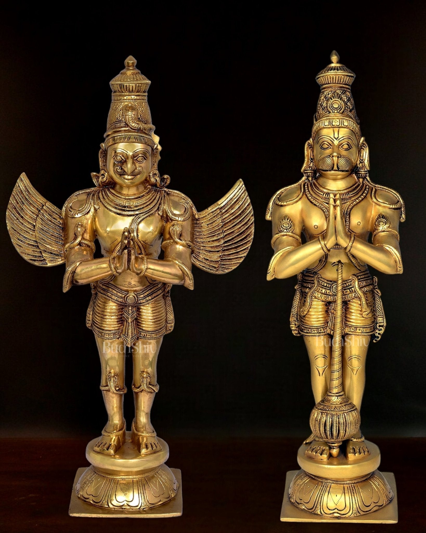 Pure Brass Lord Hanuman and Garuda Statue pair 22" - Sama Homes Idol - Brass Sculpture - Eco-friendly - Sama Homes