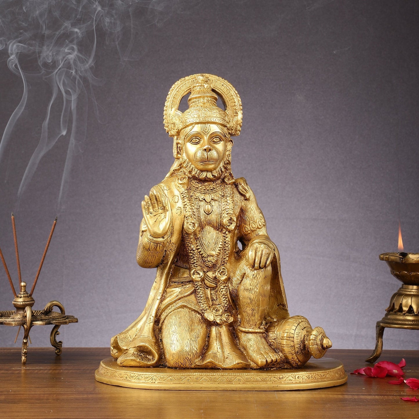 Pure Brass Lord Hanuman Statue - 13.5-Inch - Sama Homes Idol - Brass Sculpture