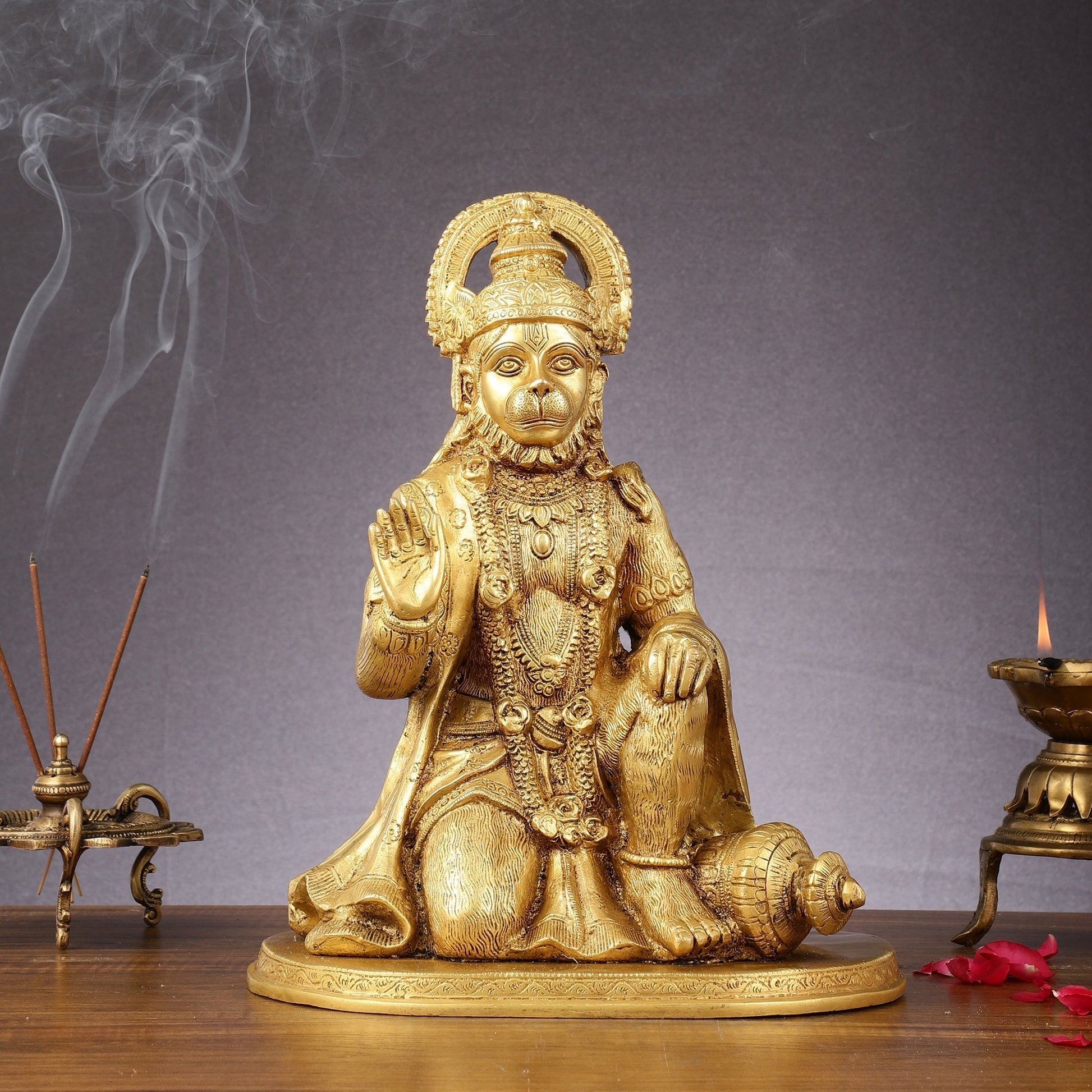 Pure Brass Lord Hanuman Statue - 13.5-Inch - Sama Homes Idol - Brass Sculpture - Eco-friendly - Sama Homes