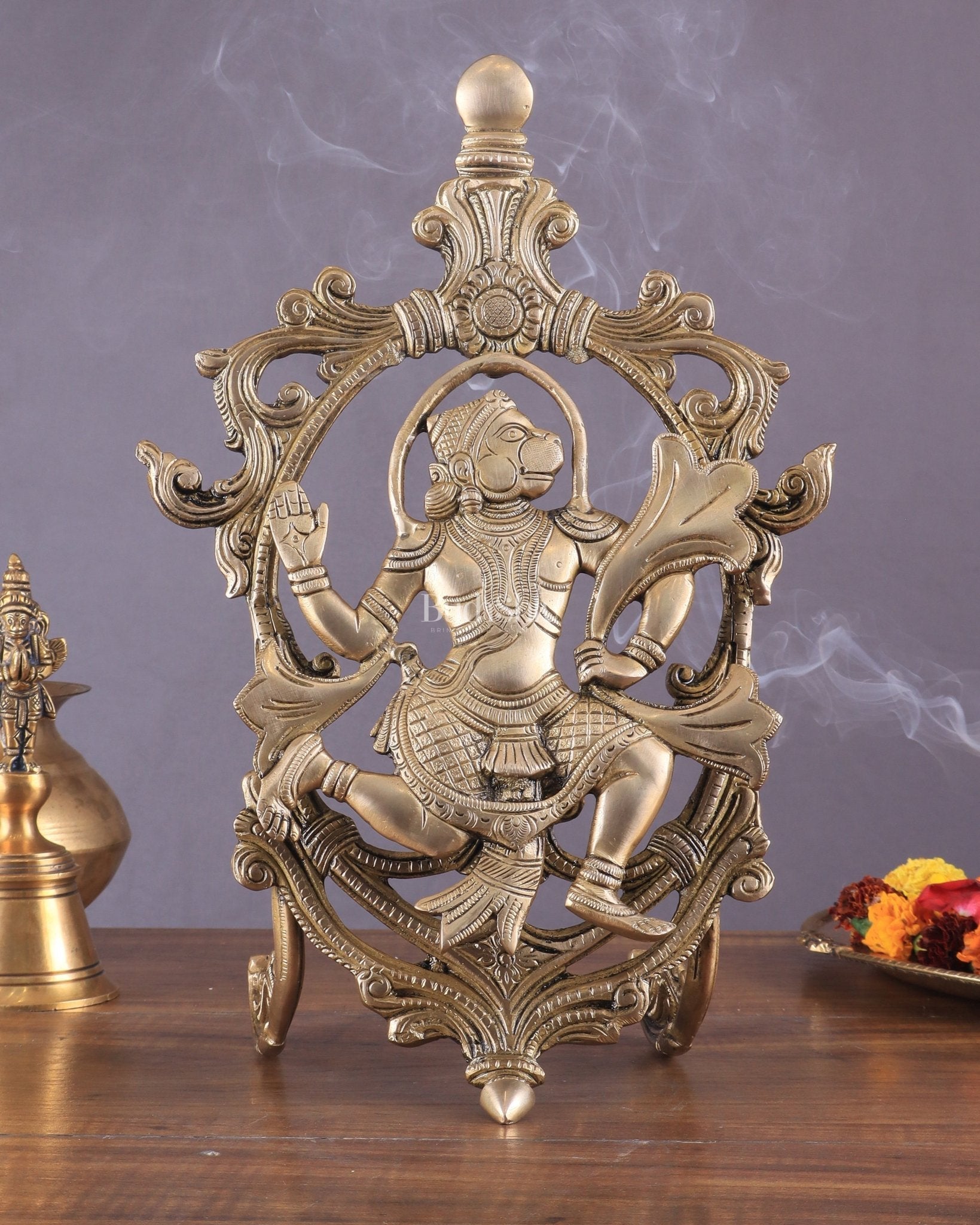 Pure Brass Lord Hanuman Table Accent 12" - Sama Homes Idol - Brass Sculpture - Eco-friendly - Sama Homes