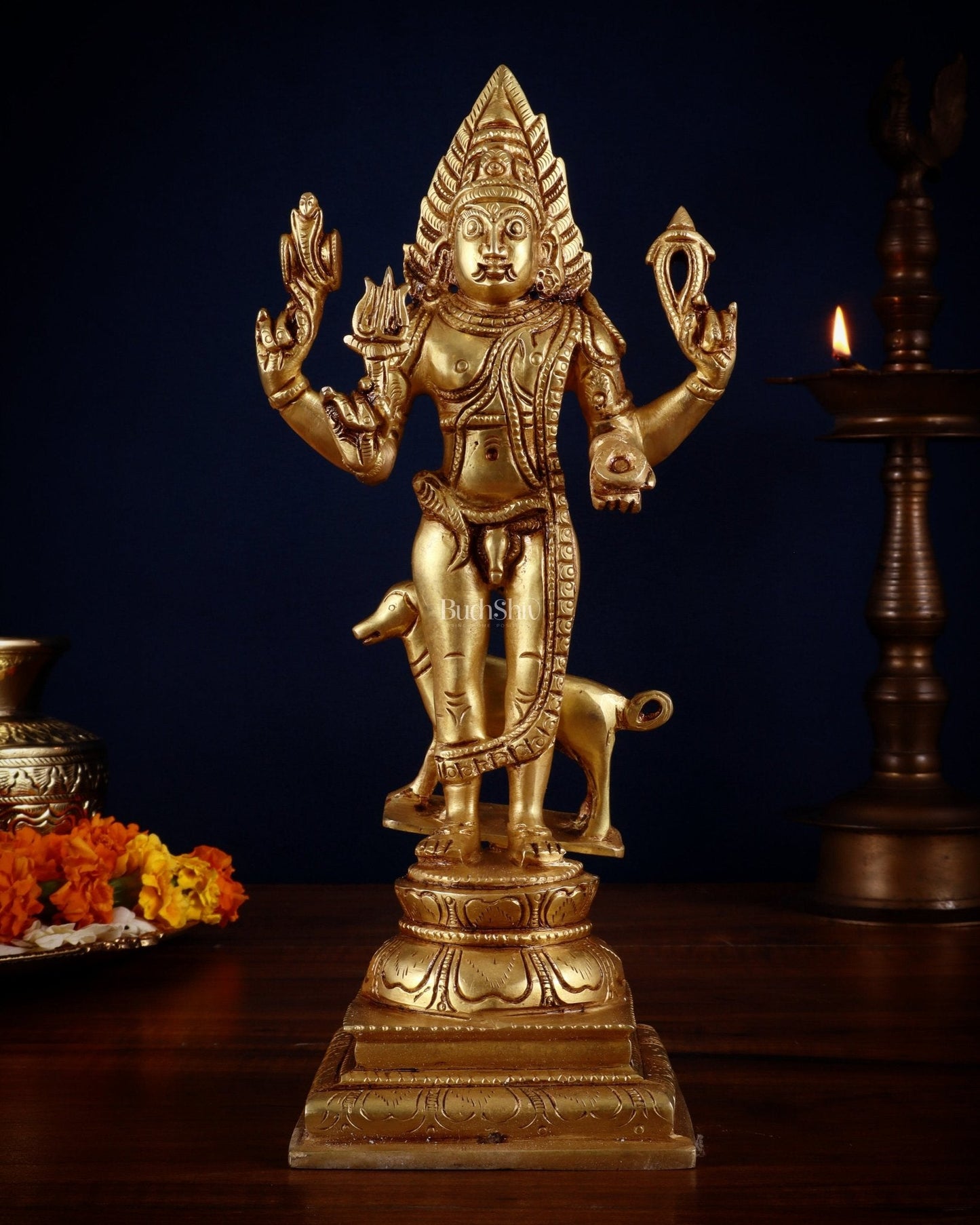 Pure Brass Lord Kaal Bhairava Superfine Statue – 12 Inch - Sama Homes Idol - Brass Sculpture