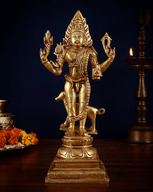 Pure Brass Lord Kaal Bhairava Superfine Statue – 12 Inch - Sama Homes Idol - Brass Sculpture